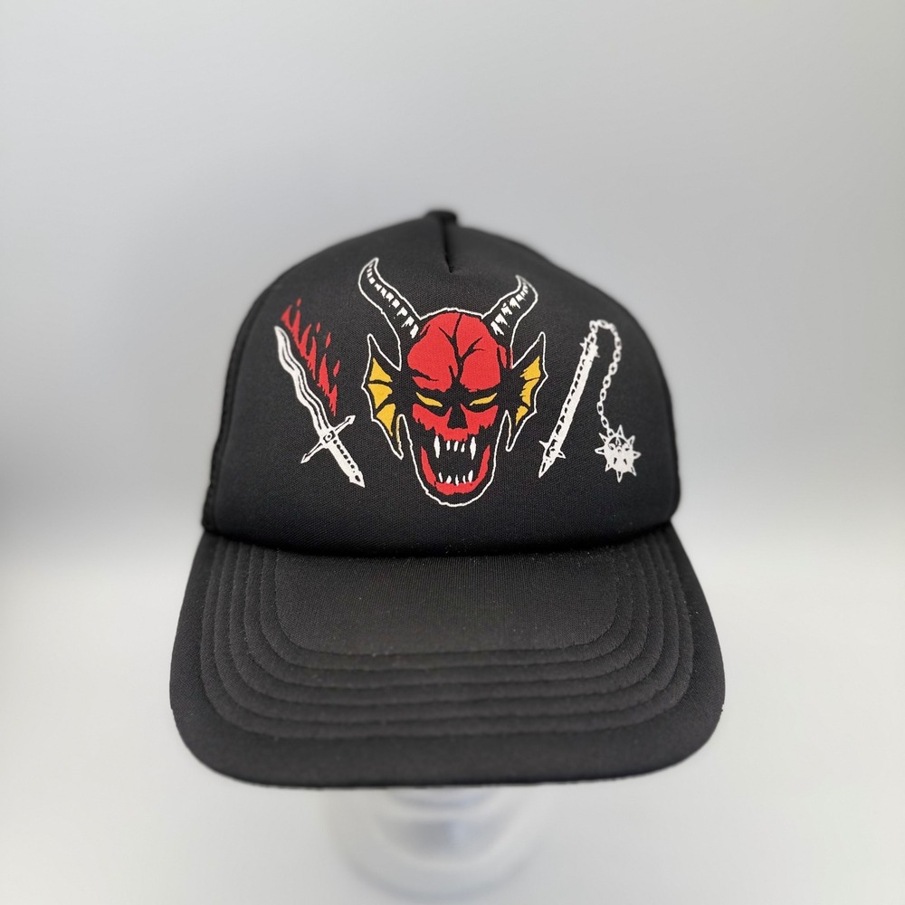 Stranger Things Netflix Hellfire Club Trucker Hat Black Mesh Snapback with Pins